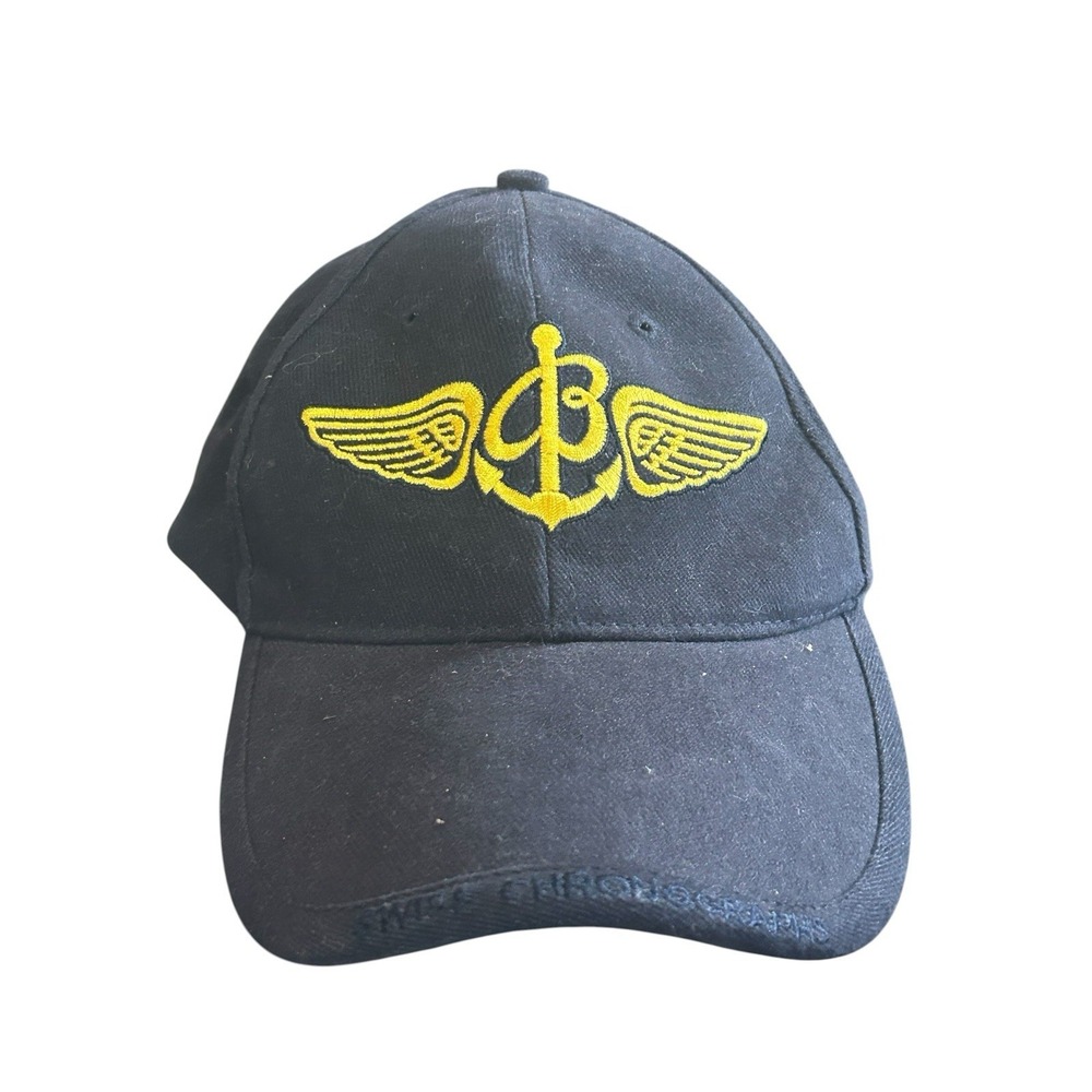 Vintage Breitling Swiss Chronographs Strapback Hat Navy Blue Embroidered Cap